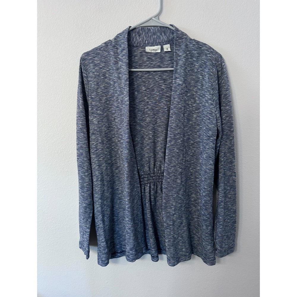 LL Bean womens size medium blue grey open front long sleeve cardigan cotton